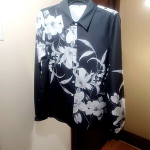 FLORAL LONG SLEEVE BUTTON DOWN BLOUSE-(NEW)